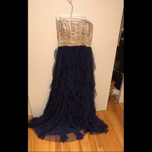 Gold and navy strapless dress
